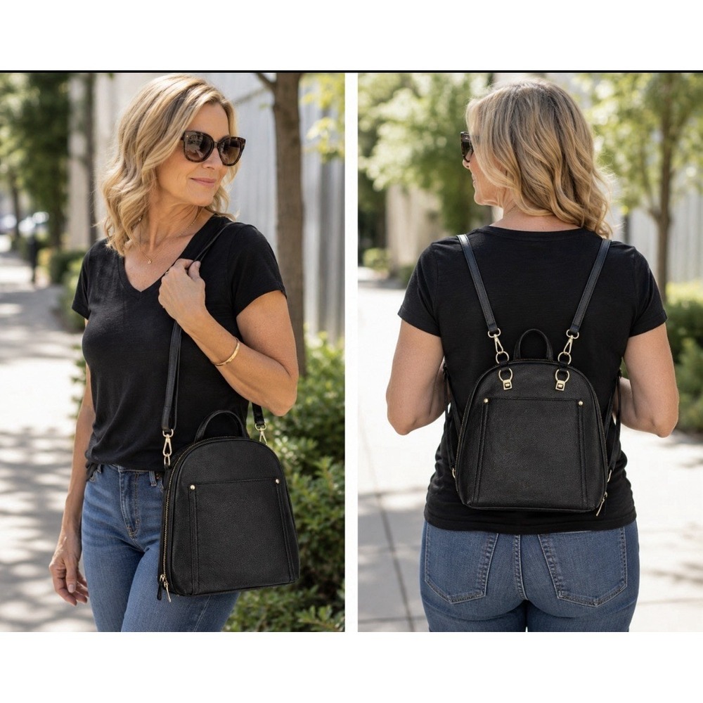 Miztique Black Faux Leather Backpack Handbag